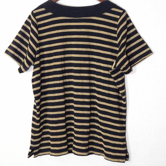 Quacker Factory Stripe Tee Navy Gold Plus 1X Nautical Preppy - Picture 2 of 8